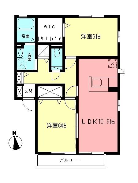 ヴェルブィル2(2LDK/2階)の間取り写真
