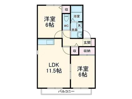 シャトージュネスA(2LDK/2階)の間取り写真