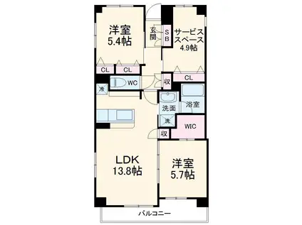 東急ドエルアルス川口5丁目壱番館(2SLDK/1階)の間取り写真