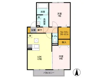 エクレール B棟(2LDK/1階)の間取り写真