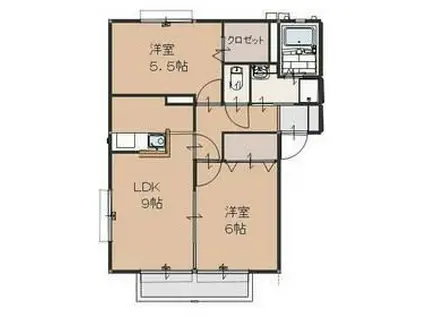 ファミーリェⅠ(2LDK/2階)の間取り写真