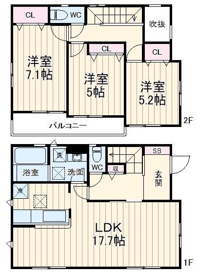 小田急電鉄小田原線 相武台前駅 徒歩8分 2階建 築6年(3LDK)の間取り写真