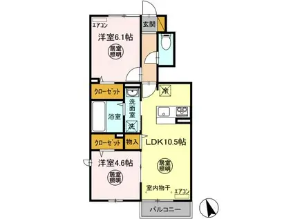 シスモンスⅡ(2LDK/1階)の間取り写真