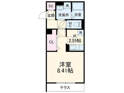 HERMITAGE羽根(1K/1階)の間取り写真