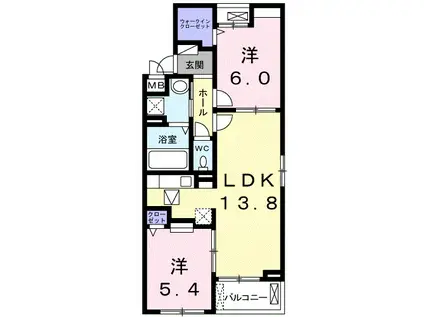 グランリヴェール呉服Ⅰ(2LDK/2階)の間取り写真