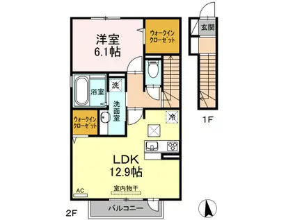 リビングタウン富木島 A棟(1LDK/2階)の間取り写真