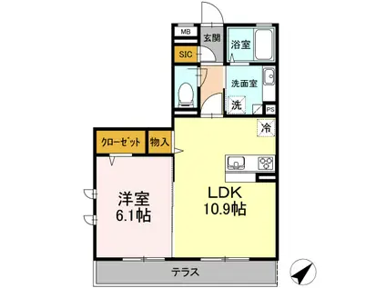 トゥジュール・コンティニュエ(1LDK/1階)の間取り写真