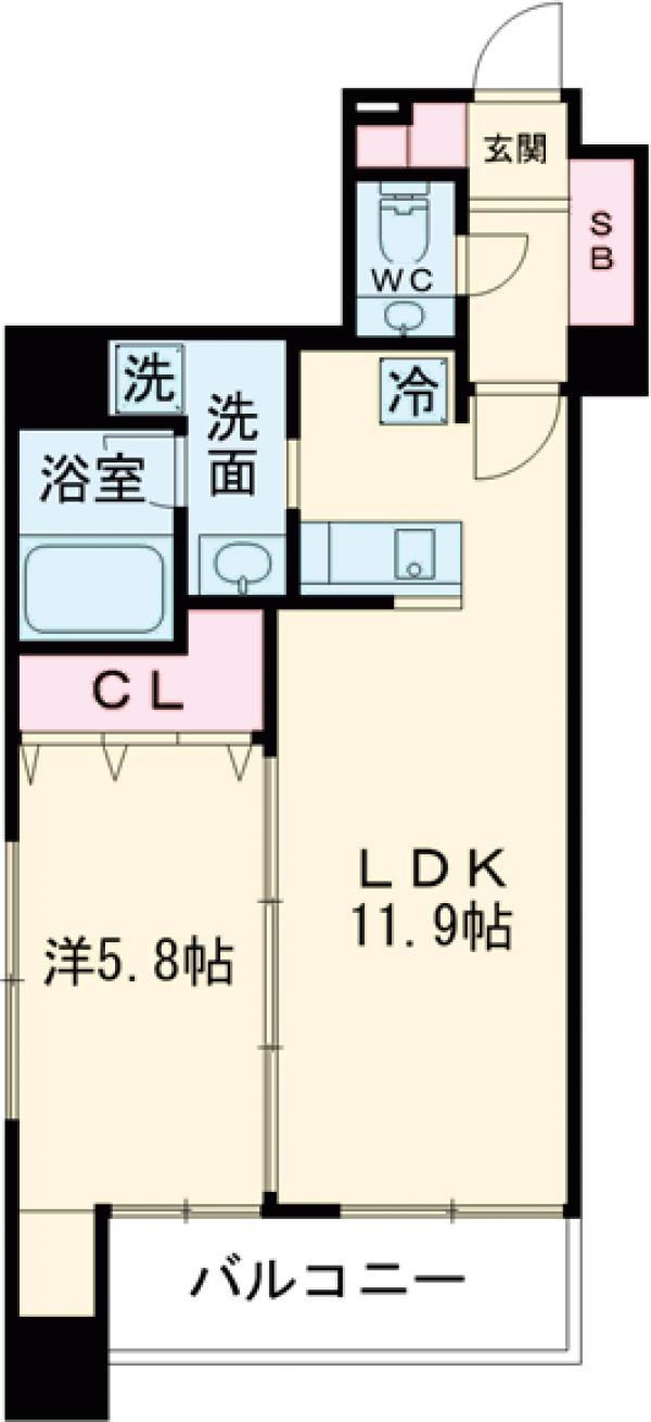アエルグラン相模大野(1LDK/5階)の間取り写真