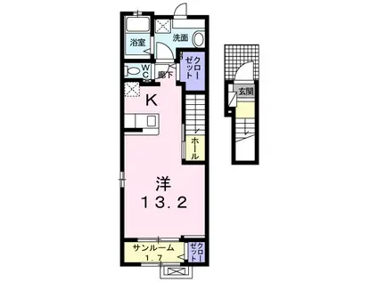 ポポラスⅠ(ワンルーム/2階)の間取り写真