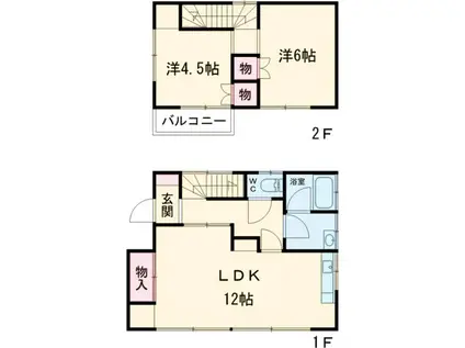 東北本線 宇都宮駅 徒歩60分 2階建 築51年(2LDK)の間取り写真