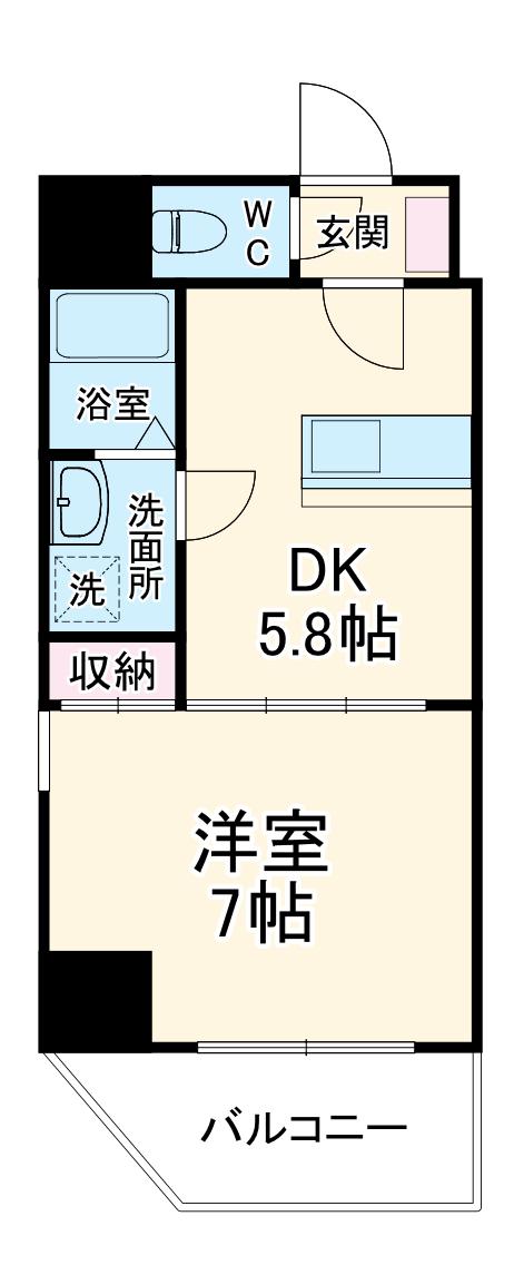 ロゼットⅢ(1DK/5階)の間取り写真