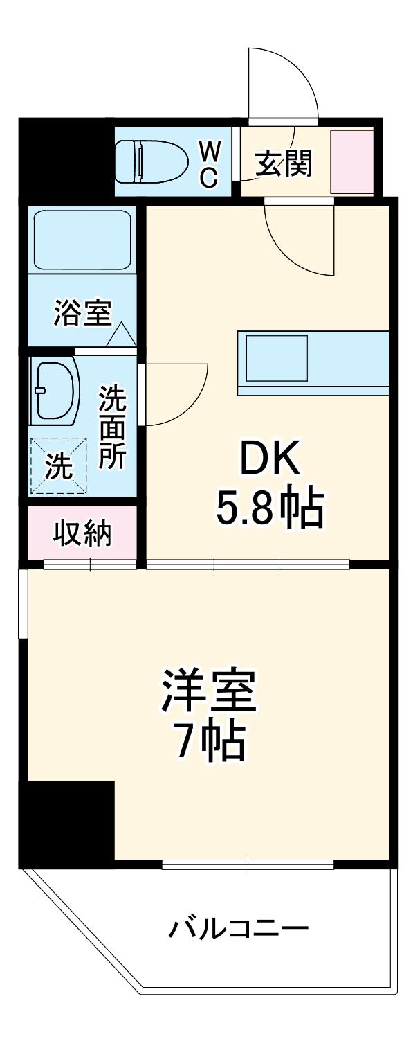 ロゼットⅢ(1DK/8階)の間取り写真