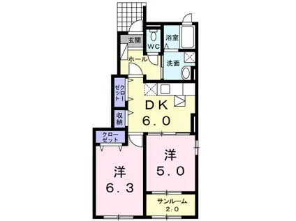 アンファミーユⅡ(2DK/1階)の間取り写真
