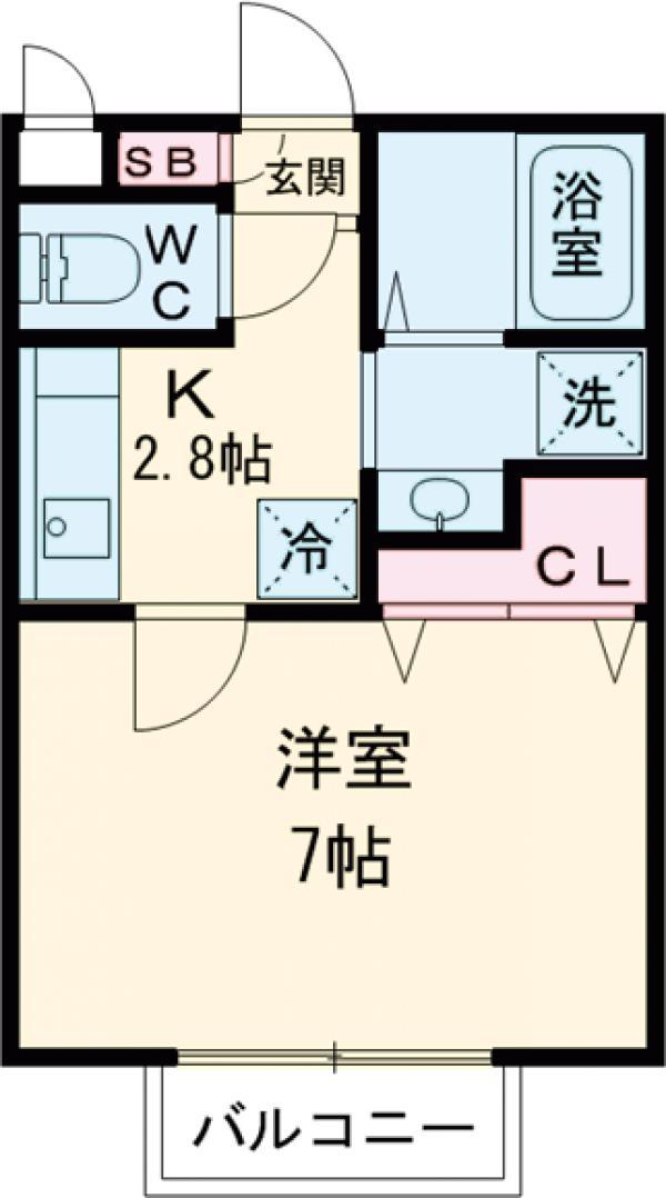 ベルフォールⅡA(ワンルーム/2階)の間取り写真