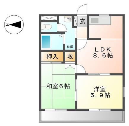 湘南アクシスⅢ(2DK/2階)の間取り写真