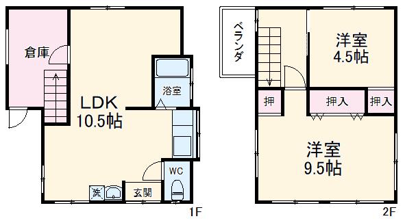 東武鉄道東上線 朝霞台駅 徒歩14分 2階建 築63年(2LDK)の間取り写真
