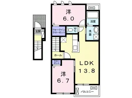 カンフォタブル・メゾン2(2LDK/2階)の間取り写真