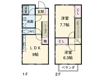 グレイストウフジ滝の水(2LDK/1階)の間取り写真
