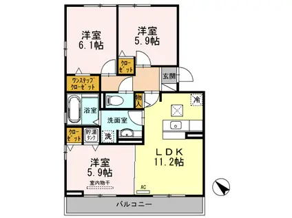 グランデ北沢Ⅱ(3LDK/1階)の間取り写真