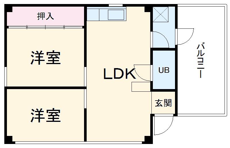 ハヤシビル(2LDK/3階)の間取り写真