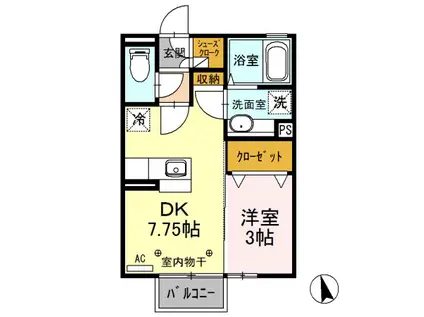 ルーヴル(1DK/2階)の間取り写真