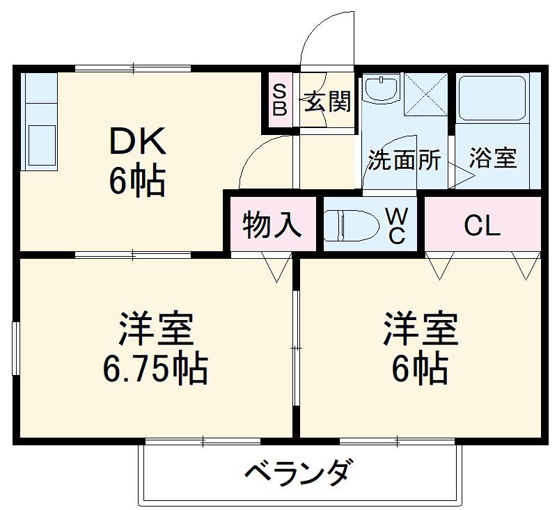 SUNNY FLAT(2DK/2階)の間取り写真