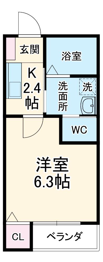 フェリス海老名(1K/2階)の間取り写真