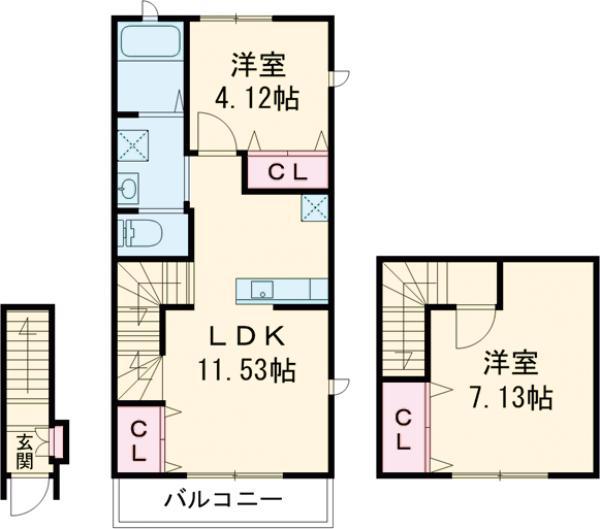 シティハイツ小山Ⅱ(1LDK/2階)の間取り写真