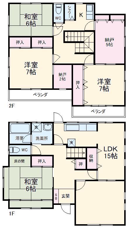 名古屋市東山線 一社駅 徒歩15分 2階建 築29年(5SLDK)の間取り写真