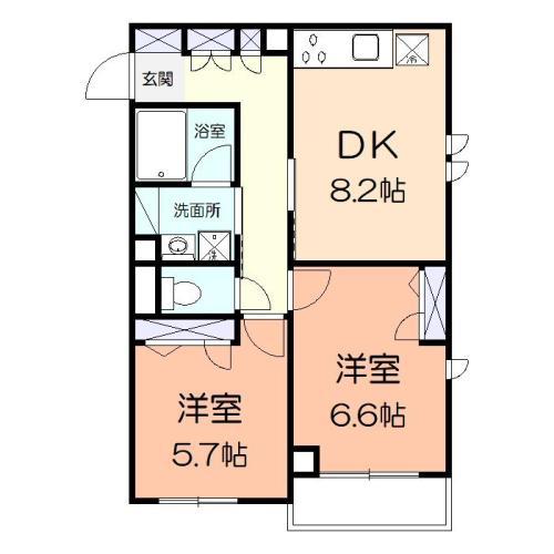 沢喜ハイツ(2DK/1階)の間取り写真