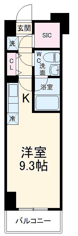 ドミール所沢Ⅴ(1K/4階)の間取り写真