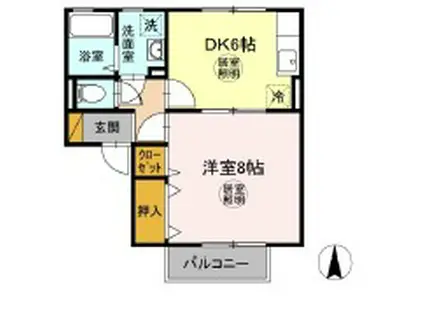 カーサときわ B(1DK/2階)の間取り写真