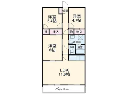 メゾンドシャルマン1(3LDK/1階)の間取り写真