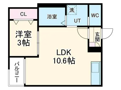 WARREN SUKEMITSU1(1LDK/3階)の間取り写真