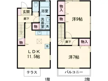 ル・ソレイユシェソワ ABCD(2LDK)の間取り写真