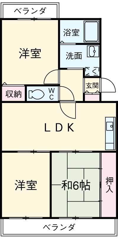 ブルースカイ大嶋(3LDK/1階)の間取り写真