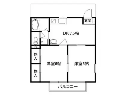 フリーダムB棟(2DK/1階)の間取り写真