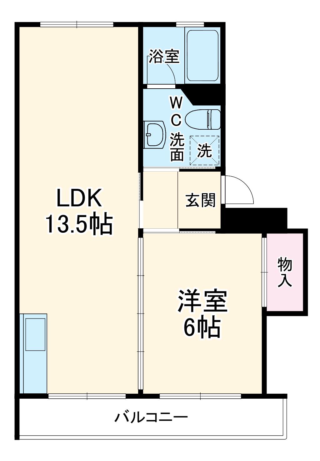 藤が丘団地6号棟(1LDK/5階)の間取り写真