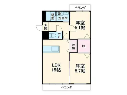 ロイヤルパークサイドヒルズ(2LDK/4階)の間取り写真