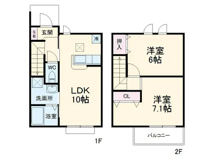 MILLENNIUM TOWNⅡ A棟(2LDK/1階)の間取り写真