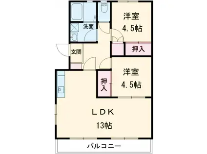 YNSハイツ(2LDK/4階)の間取り写真