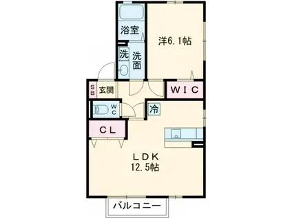 プリムヴェールD(1LDK/2階)の間取り写真