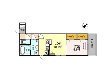 太秦レジデンスW棟(1LDK/3階)の間取り写真