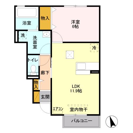 ソウル・クエスト C(1LDK/1階)の間取り写真