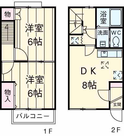 ル・ボヌールB(2DK/1階)の間取り写真