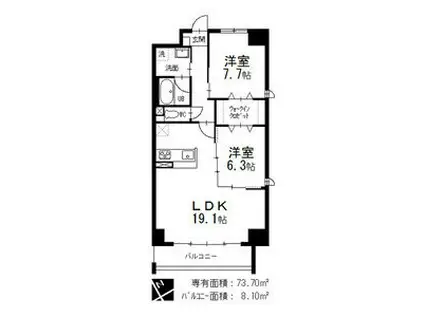 オルソパール伝馬(2LDK/13階)の間取り写真