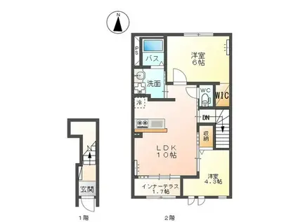 上越線 群馬総社駅 徒歩9分 2階建 築4年(2LDK/2階)の間取り写真