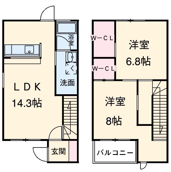 ベルウッドハウスⅠ(2LDK)の間取り写真