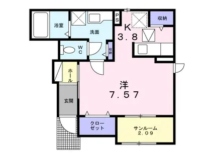 サン・グレイスⅣ(ワンルーム/1階)の間取り写真