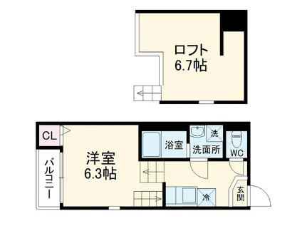 ハーモニーテラス川名町Ⅱ(1K/1階)の間取り写真